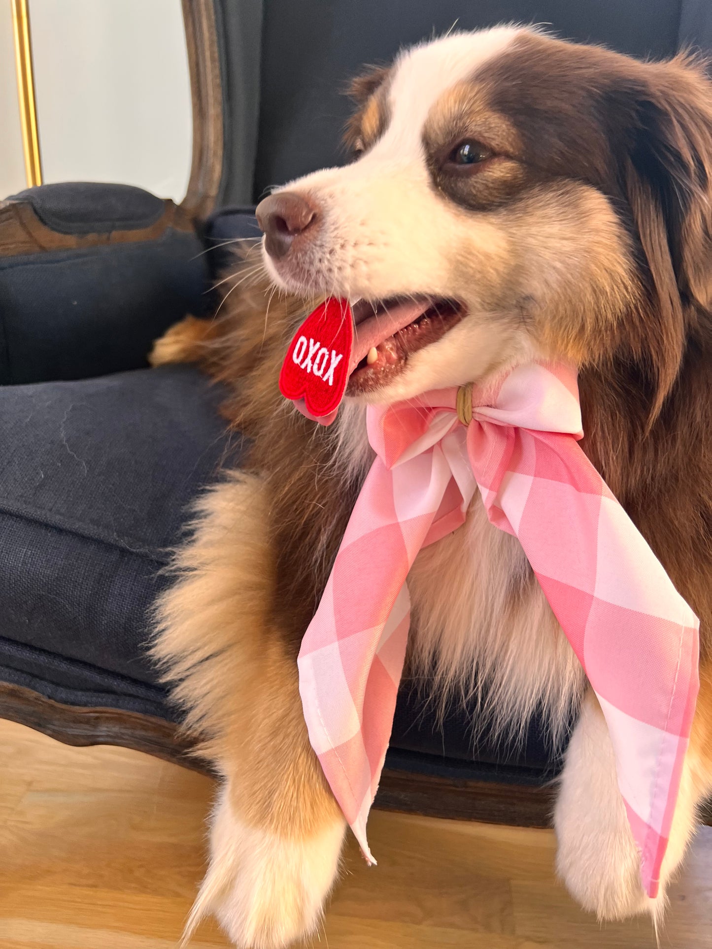 Pink plaid dog bow