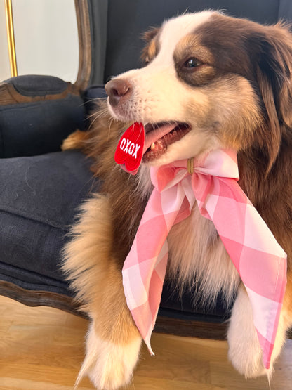 Pink plaid dog bow