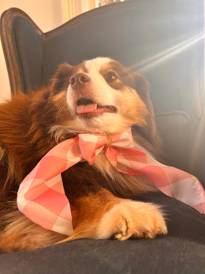 Pink plaid dog bow