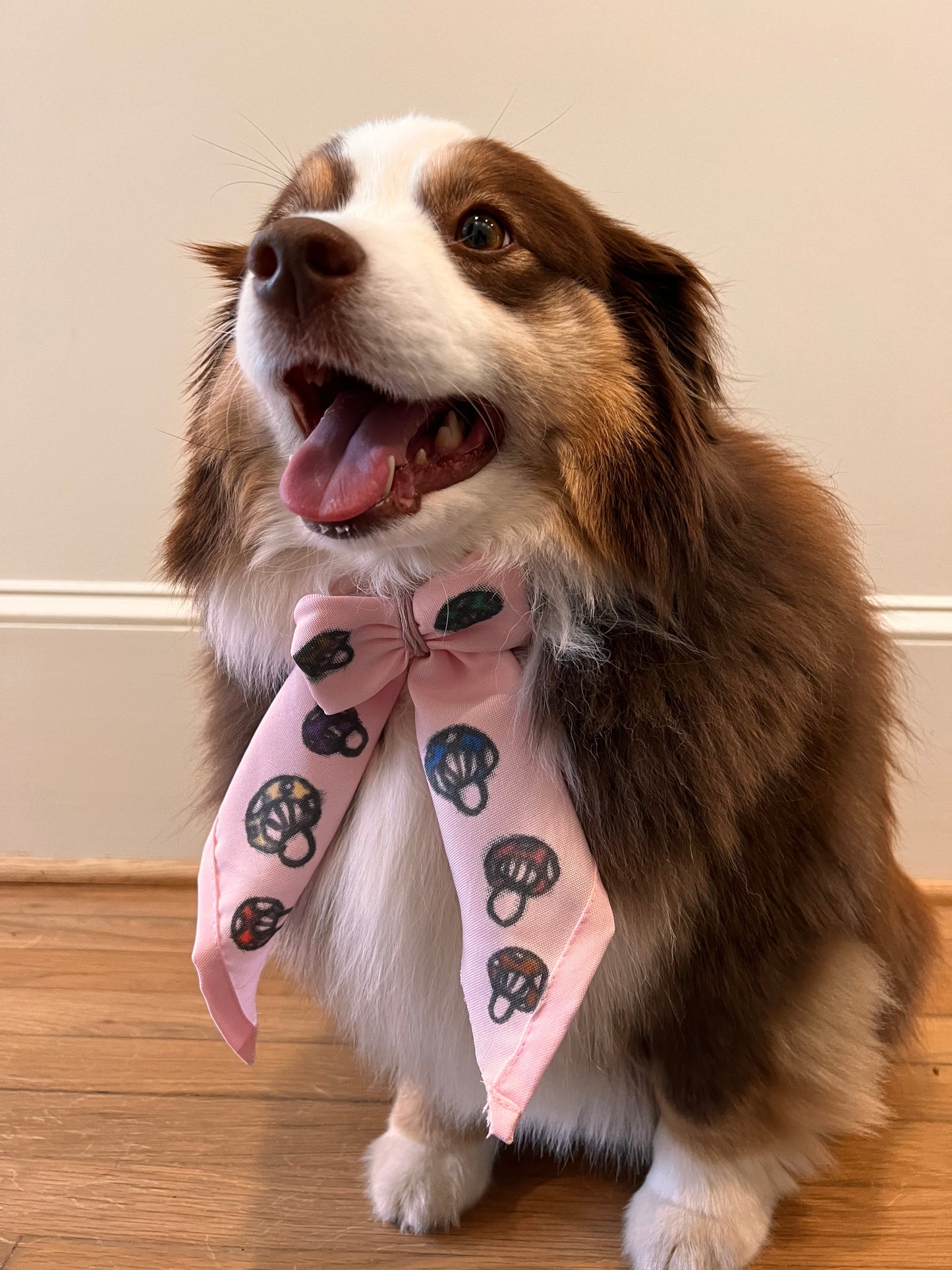 Pink mushroom dog bow