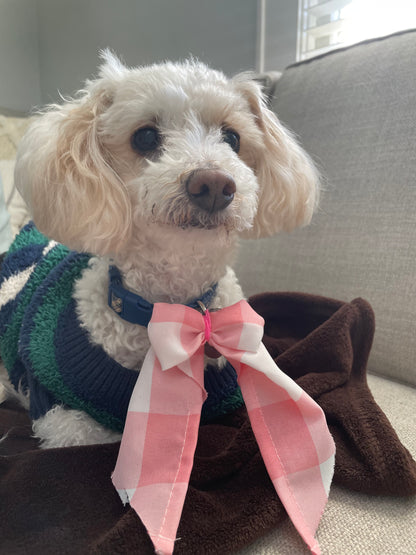 Pink plaid dog bow